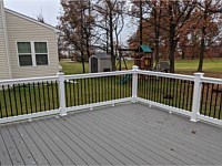 <b>TimberTech Terrain Silver Maple Deck Boards with White Washington Vinyl Railing with Black Round Aluminum Balusters in Baltimore MD 2</b>